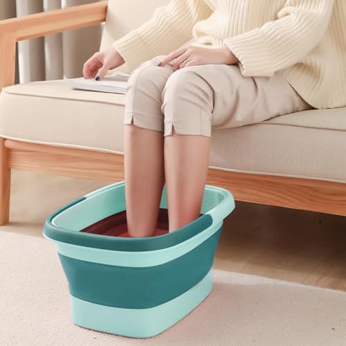 Collapsible Foot Bath Soak Tub with Handle: 15L/4 Gallons Extra Large Foot Soaking Tub - Portable Foot Bath Basin Foot Bucket for Soaking Feet - Pedicure Bowl (Green)