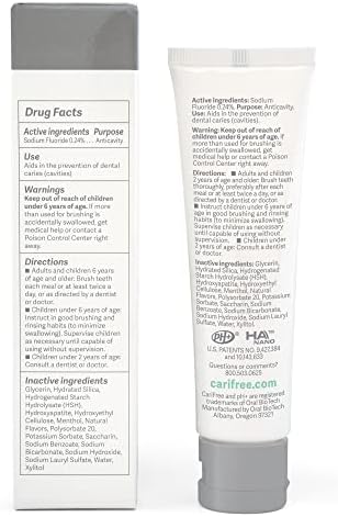 CariFree Gel 1100 (Mint) Anti-Cavity Fluoride Toothpaste with Nano Hydroxyapatite, Cavity Prevention and Enamel Protection, Dentist Recommended for Kids and Adults, 2.40 oz.