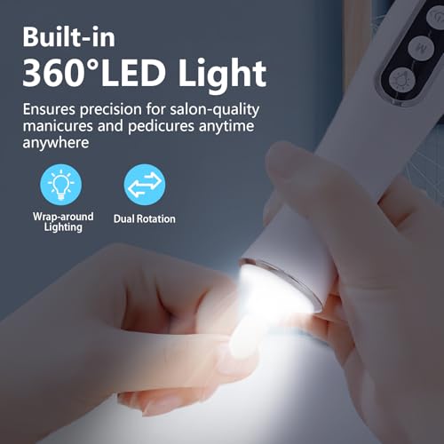 Cordless Nail Drill, Portable 2000 mAh Rechargeable Electric Nail File for Thick Toenails, 10 Speeds Nail Dril Machine Professional Manicure Pedicure Set for Women Hand Foot Natural Nails Care