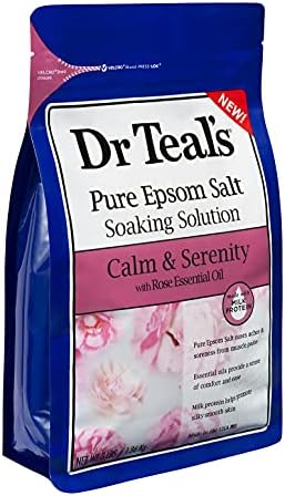 Bundle of Dr Teals Calm & Serenity with Rose Essential Oil (Made with Milk Protein): Pure Epsom Salt Soaking Solution 3 LBS & Foaming Bath 34 FL OZ