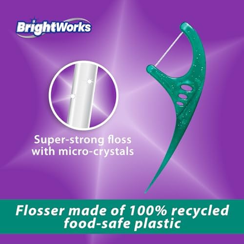 Brightworks ECO Sustainable Floss Picks - 270 Count - PFAS Free - Made in USA100% Post-Consumer Recycled Plastic, Super Strong Mint-Flavored Floss with Micro-Crystals