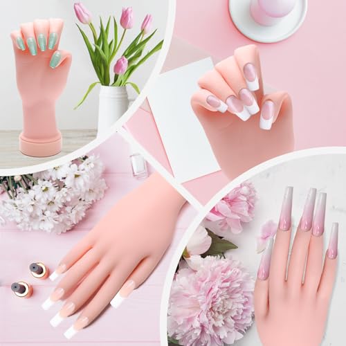 Coitak Practice Hand for Acrylic Nails, Flexible Fake Hands, Manicure Training Hand Nail Kit for Beginners, Nail Practice Hand with 200PCS Nail Tips, Nail Glue Stickers, Brush and Clipper