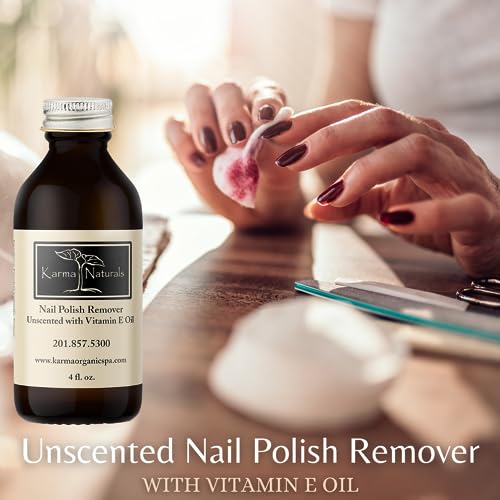 Karma Organic Nail Polish Remover Unscented- Non Toxic, Vegan, Cruelty Free, Acetone Free – Nails Strengthener for Fingernails – 4 fl. Oz