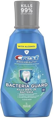 Crest, Pro Health Bacteria Guard with Alcohol Clean Mint Mouthwash, 33.8 Fl Oz
