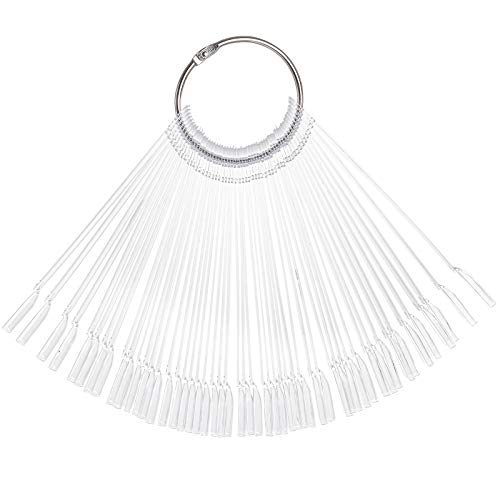Hedume 12 Set Total 600 Tips Clear Nail Swatches Sticks with Metal Screw Split Ring Holder, Transparent Fan-shaped Nail Art Tips, Nail Art Supplies for Nail Art Polish Display and Home DIY