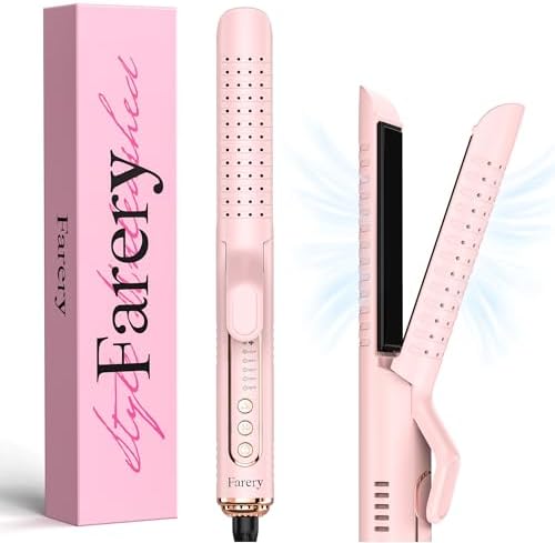 Chill Set Soft-Air Curling Iron: Gentle Soft Air for Quick Styling & Long-Lasting Curls, Lock in Style with Cooling Air Vents, 2-in-1 Hair Straightener & Curler with Upgraded Long Barrel, Pink