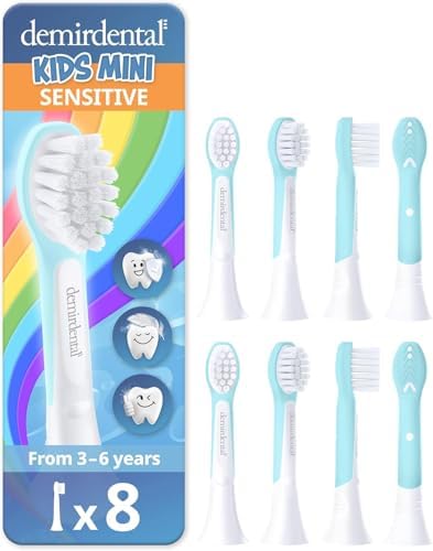 Kids Mini Toothbrush Heads Compatible with Philips Sonicare Kids Toothbrush Heads - Replacement Heads Mini Sensitive - Brush Heads from Ages 3 to 6 - Turquoise - Replaces HX6038-8 Pack