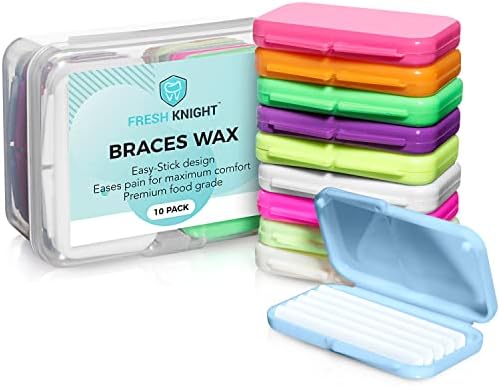 Braces Wax, 50 Premium Orthodontic Strips - Unscented & Flavorless with Color Cases and Storage. 10 Pack, Fresh Knight (Colors)