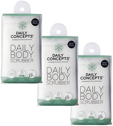 DAILY CONCEPTS Daily Body Scrubber, Soy-Based and Organic Cotton. The Bath Sponge Deeply Cleanses The Skin and Creates A Rich Foamy Lather. The Outer Texture Provides A Gentle Exfoliation - Pack of 3