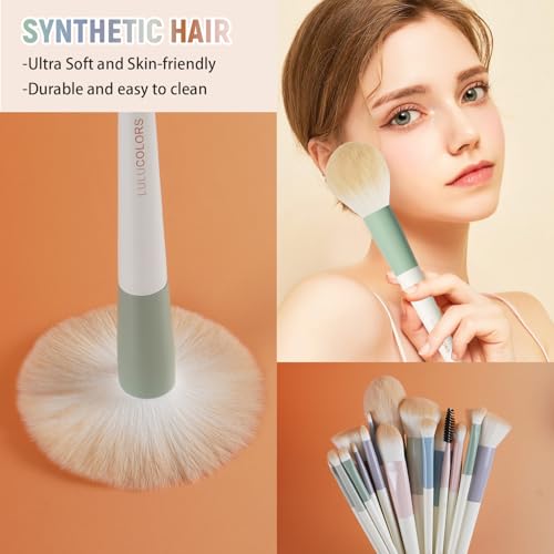 Colorful Series 18-Pcs Makeup Brush Set with Soft, Cruelty-Free Synthetic Bristles, Wooden Matte Handles, 2 Latex-Free Makeup Sponges & Travel Storage Bag – Face & Eye Brushes for Makeup