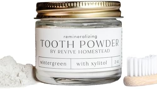 Hydroxyapatite Tooth Powder by Revive Homestead | Remineralizing Toothpaste Powder | Fluoride-Free | Whitening | Natural | 2 oz Amber Glass Jar (with Erythritol) (Wintergreen)