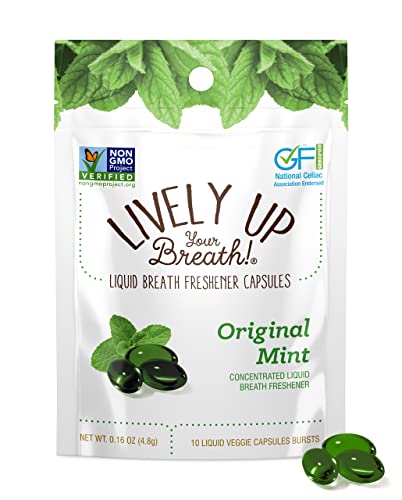 Chewable Liquid Filled Mint Capsule Breath Fresheners, 120 ct. Fights Bad Breath, Vegetarian Formula (comes in 12 individual packets)