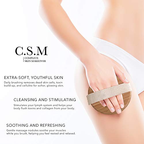 CSM Dry Body Brush - Natural Bristle Exfoliating Brush for Skin Renewal, Lymphatic Support and Circulation Boost - Sustainable Choice Dry Brushing Tool for Gentle Detox, Spa-Like Exfoliation