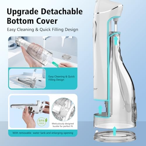 Leominor Water Dental Flosser Pick for Teeth, 300ML Portable Oral Irrigator Upgraded Tank Removable,IPX7 Waterproof, Rechargeable Travel Teeth Cleaner, Professional Electric Flossing (White)