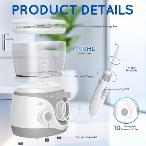 Home Water Flosser, Water Flosser for Teeth 600 ml Large Capacity,10 Adjustable Pressures,6 Home Nozzles Professional Oral Irrigator for Teeth Clean