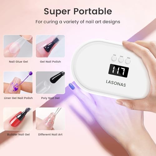 LASONAS UV LED Nail Lamp for Gel Polish 24W UV Light 3 Timer Setting Fast Drying Curing Mini Portable Cure Lamp for Gel Stickers and Strips Home Nail Care Salon