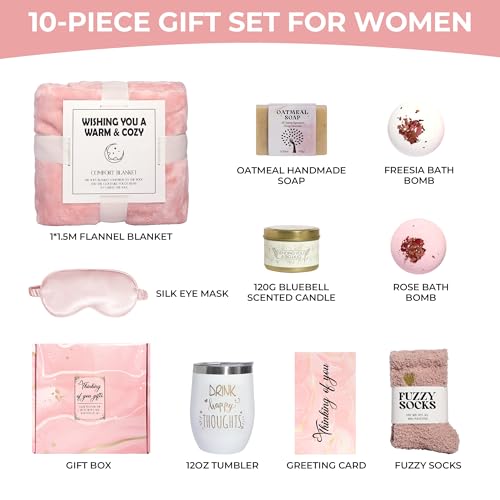 GRANNY SAYS Birthday Gift for Mom, Spa Gifts Set, Self Care Gifts with Luxury Flannel Blanket, Gift Baskets for Women, Get Well Gifts After Surgery for Mother, Friends, Wife, Sister