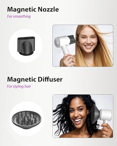 Hair Dryer with Carry Case, 160000 RPM Professional High-Speed Blow Dryer 200 Millions Negative Ionic Care Hair Dryer for Fast Drying, Low Noise Hairdryer, Travel with Magnetic Diffuser&Nozzle, White