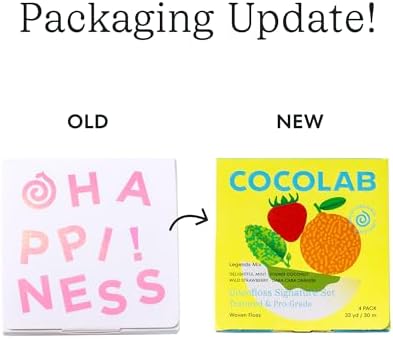Cocofloss Woven Dental Floss, Dentist-Designed Oral Care, Waxed, Vegan, Kid-Friendly, with Coconut Oil, 4-Pack of Mint, Coconut, Orange, Strawberry (33 yard Each)