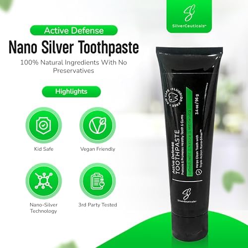 Colloidal Silver Toothpaste w/Coral Calcium & Xylitol - Refresh Mint - Remineralize Tooth Enamel - SLS & Fluoride Free Cavity Protection - Gum Health - Bad Breathe - Gingivitis - Mild Flavor - 3.4oz