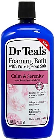 Bundle of Dr Teals Calm & Serenity with Rose Essential Oil (Made with Milk Protein): Pure Epsom Salt Soaking Solution 3 LBS & Foaming Bath 34 FL OZ