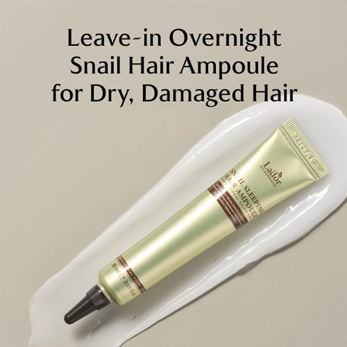LA'DOR Snail Sleeping Hair Ampoule Serum - Intensive Overnight Leave-In Mask - Treatment for Frizzy Dry Damaged Thinning Hair Korean Haircare LADOR