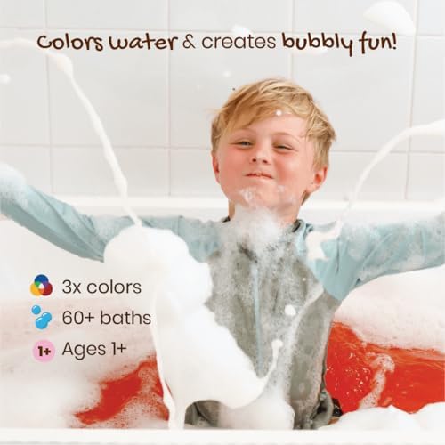 Honeysticks Kids Bubble Bath 3 Pk (Blue, Red, Yellow): Non-Toxic, Plant Based, Non Irritating - Changes Water Color and Creates Super Foaming Bath Bubbles - Safe for Toddlers 1-3, Kids 4-8, Bath Toys