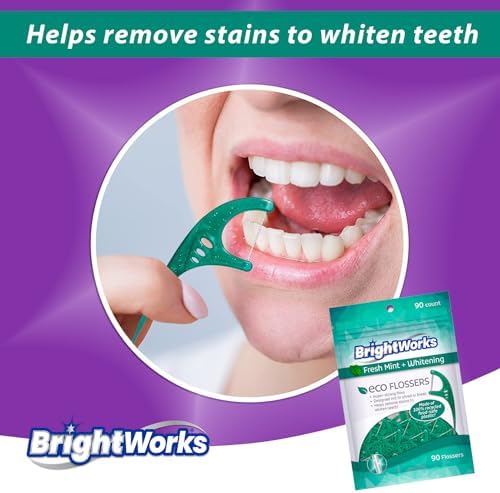 Brightworks ECO Sustainable Floss Picks - 270 Count - PFAS Free - Made in USA100% Post-Consumer Recycled Plastic, Super Strong Mint-Flavored Floss with Micro-Crystals