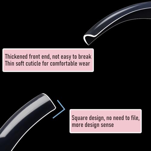 Curved Square Nail Tips Press on Full Cover Nails, Extra Curve Clear XXL Square Nail Tips Long XL Acrylic Fake Nails Extension, French False Nail 12 Sizes 240pcs