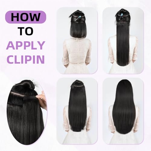 Clip in Hair Extensions Real Human Hair,100% Brazilian Remy Human Hair Extensions for Women,1B Natural Black 8pcs Per Set with Double Weft,20inch 105g,Straight