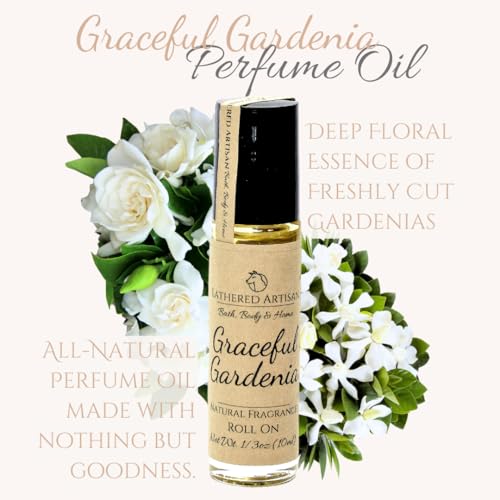 Graceful Gardenia - Natural Fragrance Unisex Oil Perfume by Lathered Artisan - Alcohol-Free Plant Based Oil Perfume and Cologne, Nourishing, and Uniquely Handcrafted (Graceful Gardenia - Roll On)