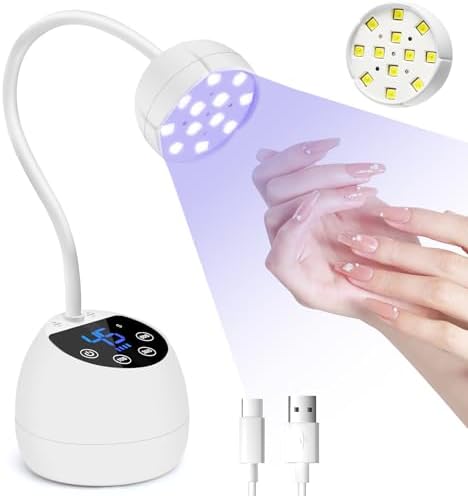 CGBE UV LED Nail Lamp, 36W Mini Cordless Flash Cure Lamp, USB Rechargeable Goosenecks LED Nail Light for Gel Nails with 4 Timers & Auto Sensor for Salon Home DIY Use, White