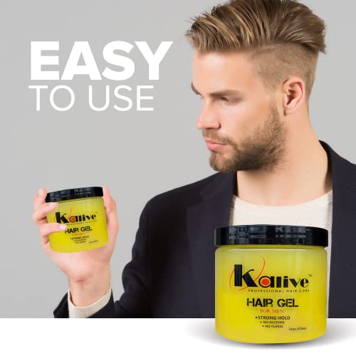 KALIVE Men's Hair Styling Gel 16 oz, Strong-Hold and Light Shine all day, Mens Hair Product fresh scent No Flaking or Alcohol.