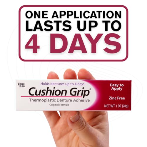 Cushion Grip Thermoplastic Denture Adhesive, 1 oz - Refits and Tightens Loose Upper and Lower Dentures and Partials | Non-Glue Adhesive, Acts Like a Soft Reliner