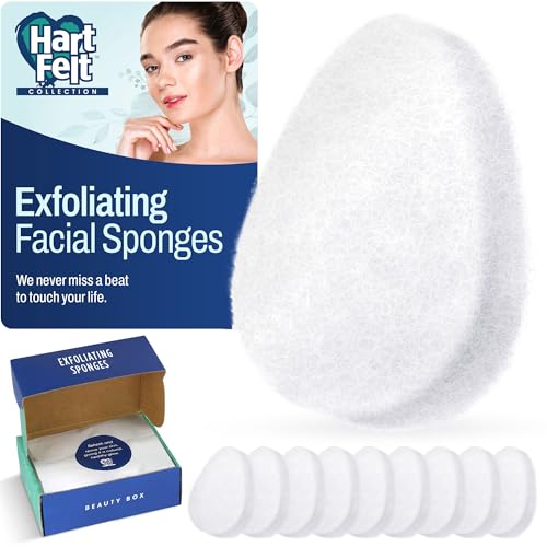 HartFelt [10 Pack] Regular Exfoliating Facial Sponge for Face - Daily Cleansing Face Scrubber - Buf Dirt Away with Puf Styled Reusable Face Pads for Removing Makeup, Dirt, and Dead Skin - Made in USA