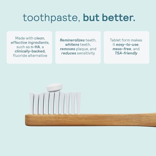 HUPPY Toothpaste Tablets, Nano Hydroxyapatite - Natural Whitening, Fluoride Free and Remineralizing - Travel Tabs, Strawberry Flavor, 62 Count