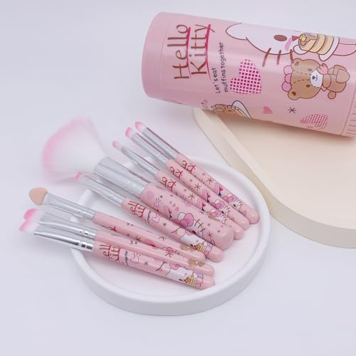 Cute Makeup Brush Set, 8 Pcs Pink Makeup Brushes and Makeup Brush Holder, Eyeshadow Lip Gloss Cosmetic Brushes Kit for Girls (Pink)