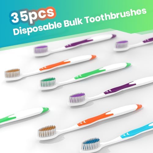 Bulk Toothbrushes 35 Pack, Individually Wrapped Toothbrushes Pack for Adults & Kids, Disposable Toothbrush Medium Soft for Travel, Donations, Hotels