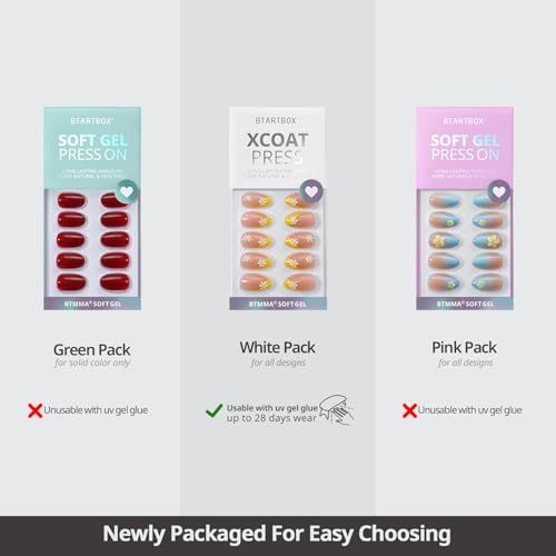 BTArtbox Press On Nails Short - Pastel Light Blue Almond Summer Press On Nails with Glue for Women, Opaque Soft Gel Glue On Nails in 16 Sizes - 32 Stick On Nails Kit, Sky Dash