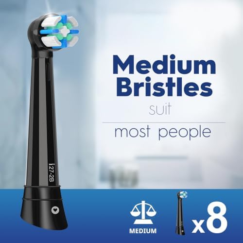 IO Replacement Heads Intelligent Compatible with Oral B iO 2 3 4 5 6 7 8 9 10 Series Electric Toothbrush, 8 Pack IO Brush Heads with Medium Soft Bristles for Gum Care & Sensitive Teeth (Black)