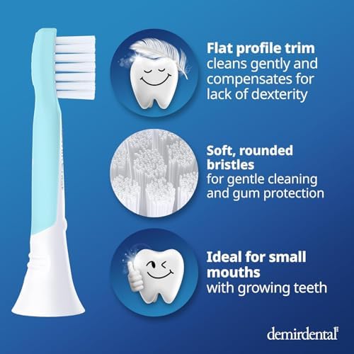 Kids Mini Toothbrush Heads Compatible with Philips Sonicare Kids Toothbrush Heads - Replacement Heads Mini Sensitive - Brush Heads from Ages 3 to 6 - Turquoise - Replaces HX6038-8 Pack