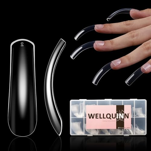 Curved Square Nail Tips Press on Full Cover Nails, Extra Curve Clear XXL Square Nail Tips Long XL Acrylic Fake Nails Extension, French False Nail 12 Sizes 240pcs