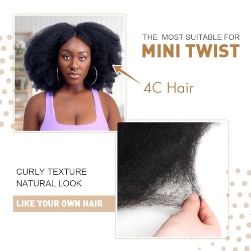 Afro Kinkys Bulk Human Hair, 12 inch 4c Kinky Curly Bundles Human Hair for Twist/Permanent Loc Extensions/Braiding/Repair Locs Can Dye and Bleach(50 Gram),Black