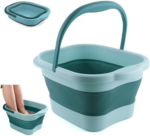 Collapsible Foot Bath Soak Tub with Handle, Plastic Foldable Feet Spa Soaking Basin Bucket with Massager Acupoint for Washing, Pedicure Foot Care Bathtub Bowl Tools for Pain Relief, Green
