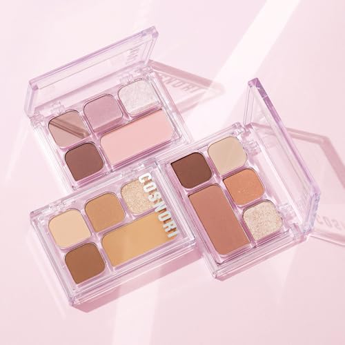 COSNORI My Moment Eye Palette – 5 Pigmented Shades, Matte, Shimmer & Glitter, Blendable & Multi-Use (03 Snug Rose)