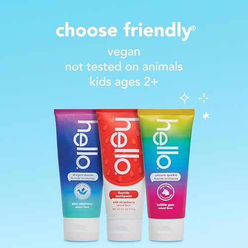 hello Kids Fluoride Toothpaste Variety Pack, Includes a Strawberry, Unicorn Bubble Gum, and Blue Raspberry Toothpaste, Safe for Ages 2 and Up, 3 Pack, 4.2 Oz Each