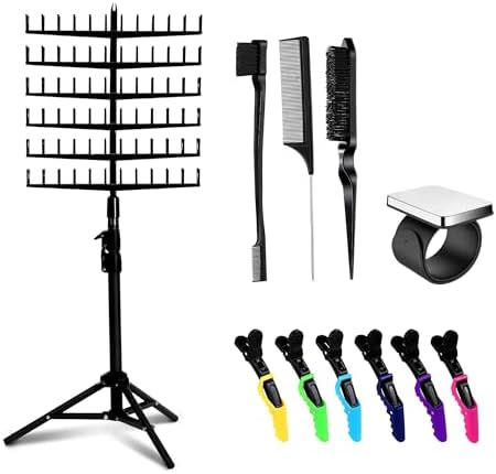 Laflare Standing Braid Hair Organizer – 144 Pegs Hair Extension Holder, Divider & Display Stand for Hair Braiding, Height Adjustable Rack, Easy to Assemble (Black-Combo)