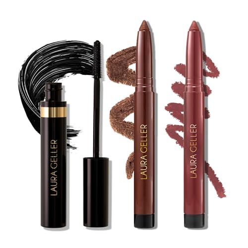 LAURA GELLER NEW YORK The Kajal Collection 3PC Makeup Kit - Kohl Eyeliner Crayon, Mascara & Matte Lip Color - Limited Edition Eye & Lip Makeup Gift Set - Perfect for Mother's Day, Birthday, Gifting