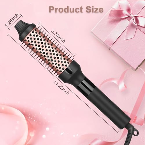 hopopower 1.25/1.5 Inch Curling Iron Brush Ceramic Double PTC Heated Round Hair Curling Comb, Tourmaline Ionic Hot Hair Curler Thermal Brush Blowout Dual Voltage for Traveling (1.25inch)