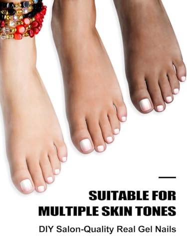 Kalolary White Gel Toenail Strips, Pink Gradient Toenail Stickers Pedicure Strips Long Lasting Salon Quality Nail Wraps with Nail File & Wood Stick(UV/LED Lamp Required